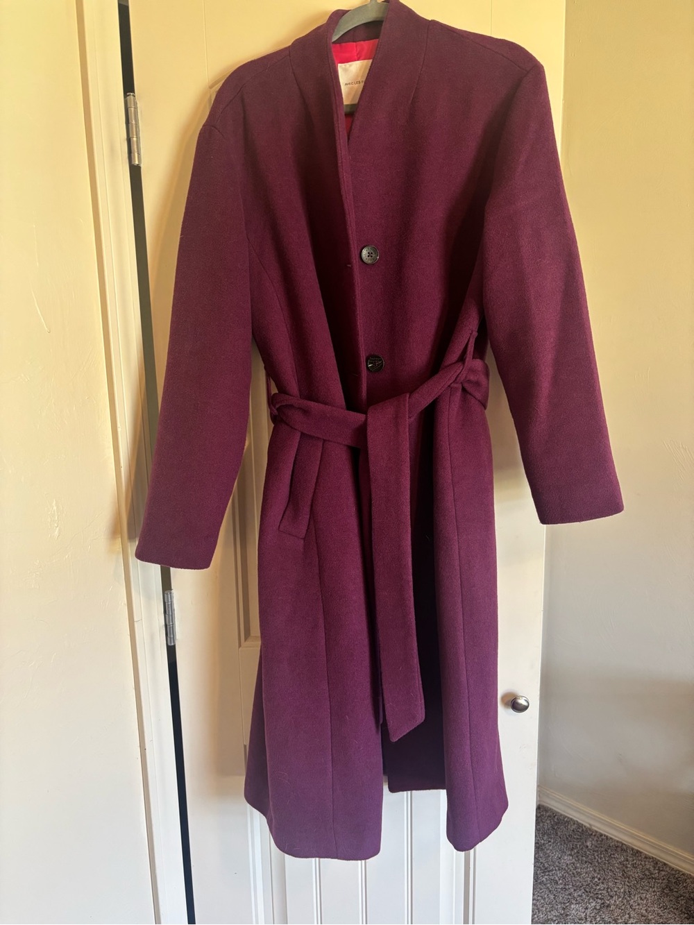 Women’s Long Belted Wool Coat - Plum